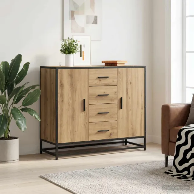 vidaXL Dressoir Artisanaal eiken 92 x 35 x 76 cm Bewerkt hout