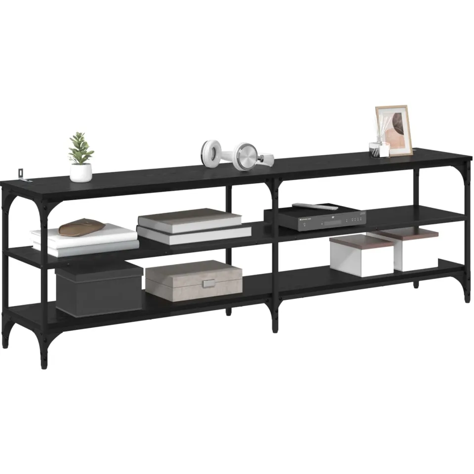 vidaXL TV-kast 160 x 30 x 50 cm Zwart Eiken Gemonteerd hout en ijzer, foto 3