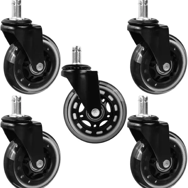 geko Bureaustoel wielen 75 mm PU set van 5 met dubbele kogellagers voor stille en soepele verplaatsing