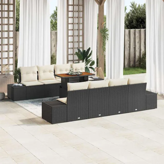 vidaXL Tuin Sofa Set 9 st Zwart Poly riet, foto 2