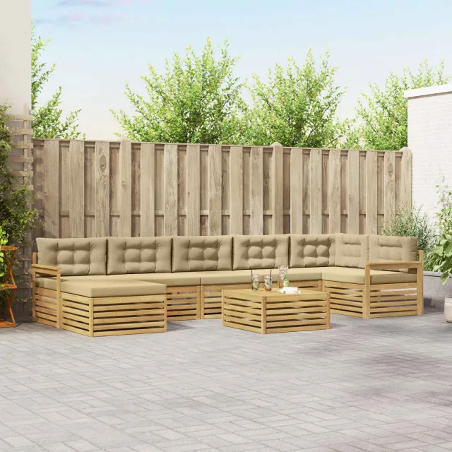vidaXL Buiten bankenset 8 st 7-zits Wit en Beige Bruin