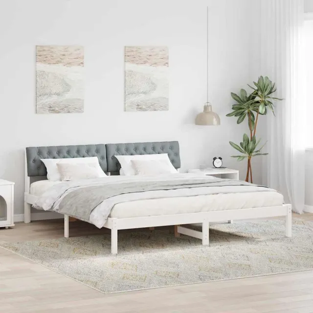 vidaXL Bedframe Wit en lichtgrijs 180 x 200 cm Massief grenenhout
