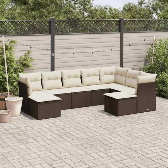 vidaXL 9-delige Loungeset met kussens poly rattan bruin, foto 2