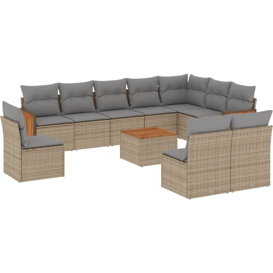 vidaXL 11-delige Tuinset met kussens poly rattan beige, foto 3