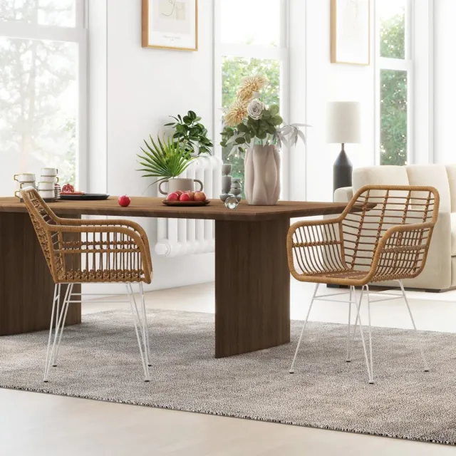 Sweiko Eetkamerstoel - Set van 2 - Boheemse stijl - PE-rotan - 56 x 60 x 79 cm - Naturel + Wit