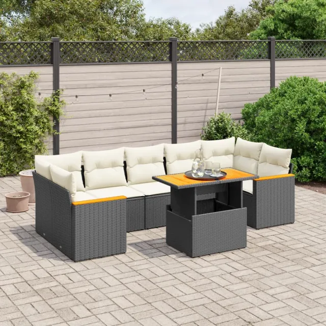 vidaXL 8-delige Loungeset met kussens poly rattan zwart, foto 2