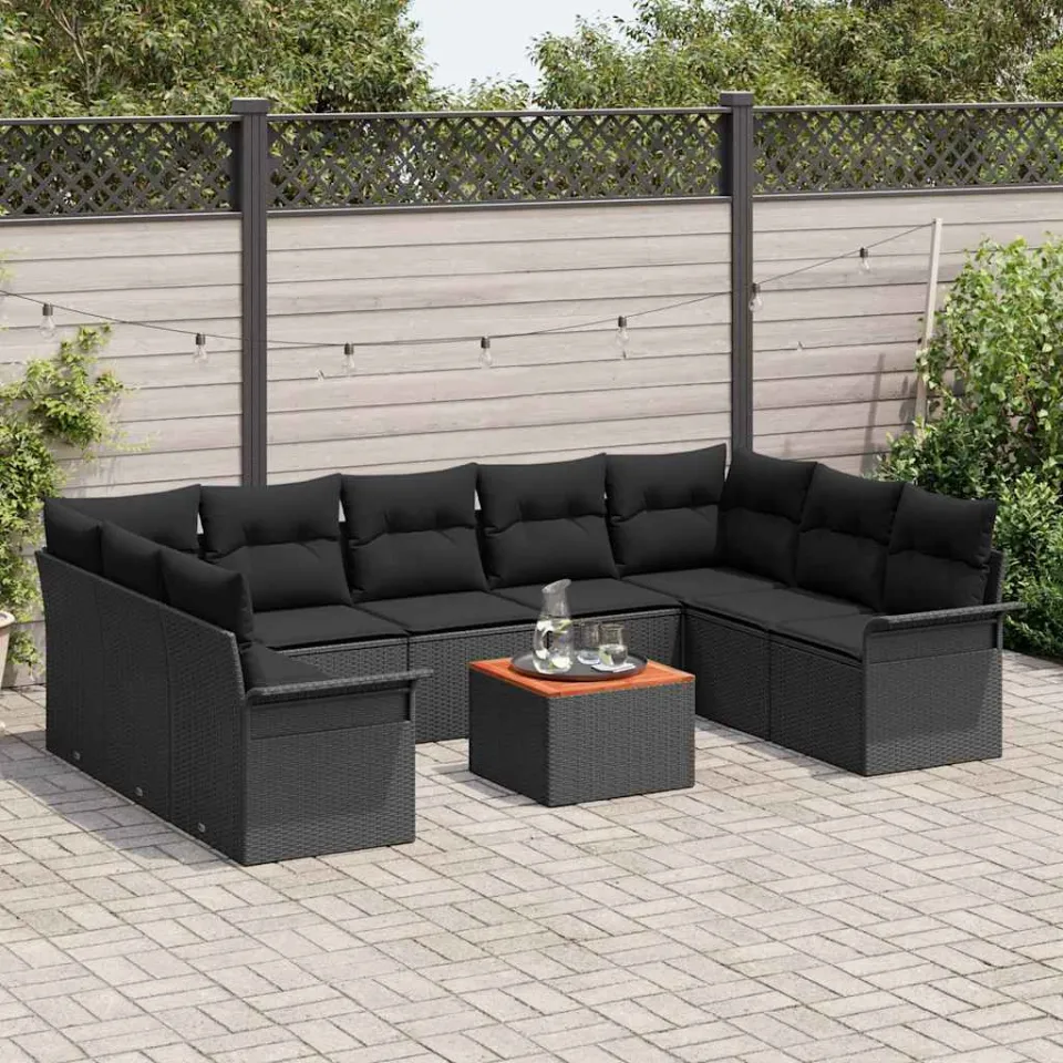 vidaXL Tuinbankenset 10 st Zwart poly rattan, foto 3