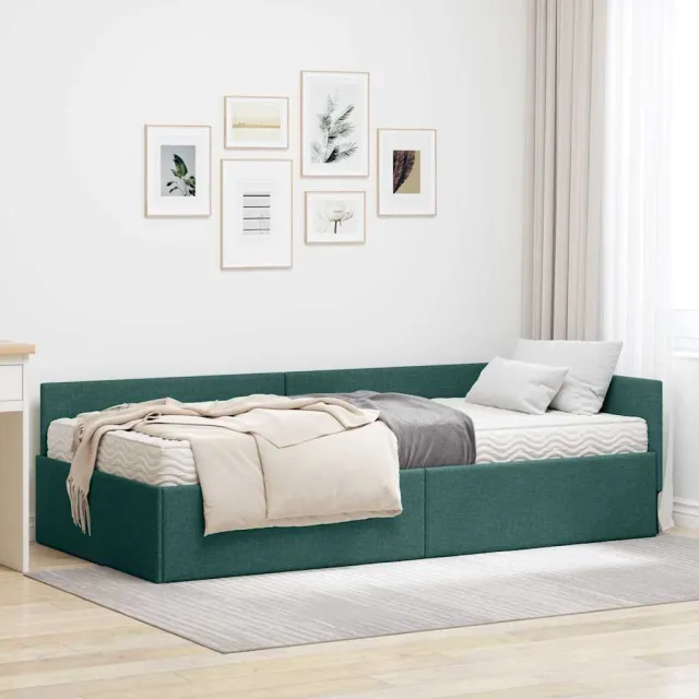 vidaXL Hoekbedframe met Matras 2 st Donkergroen 80 x 200 cm Stof