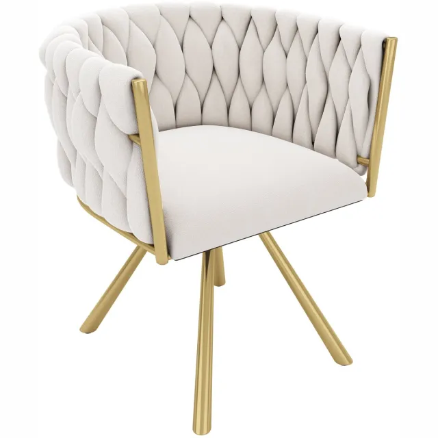 Merax Draaibare Eetkamerstoel – Fluwelen Stoel met Armleuningen & 360° Draaifunctie – Luxe Design met Metalen Poten – Beige
