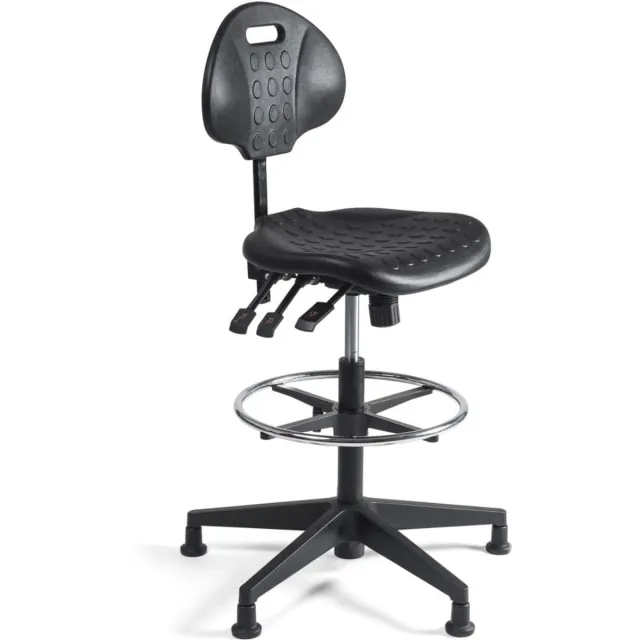 Workliving Werkstoel PU Hoog - Nylon onderstel - Glijdoppen - (N)EN 1335 - Voetenring - Baliestoel - Kassastoel Zwart onderstel