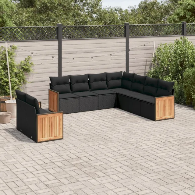 vidaXL 9-delige Loungeset met kussens poly rattan zwart, foto 2