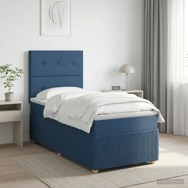 vidaXL Boxspringbed met matras met hoofdeinde Blauw 90 x 200 cm Stof