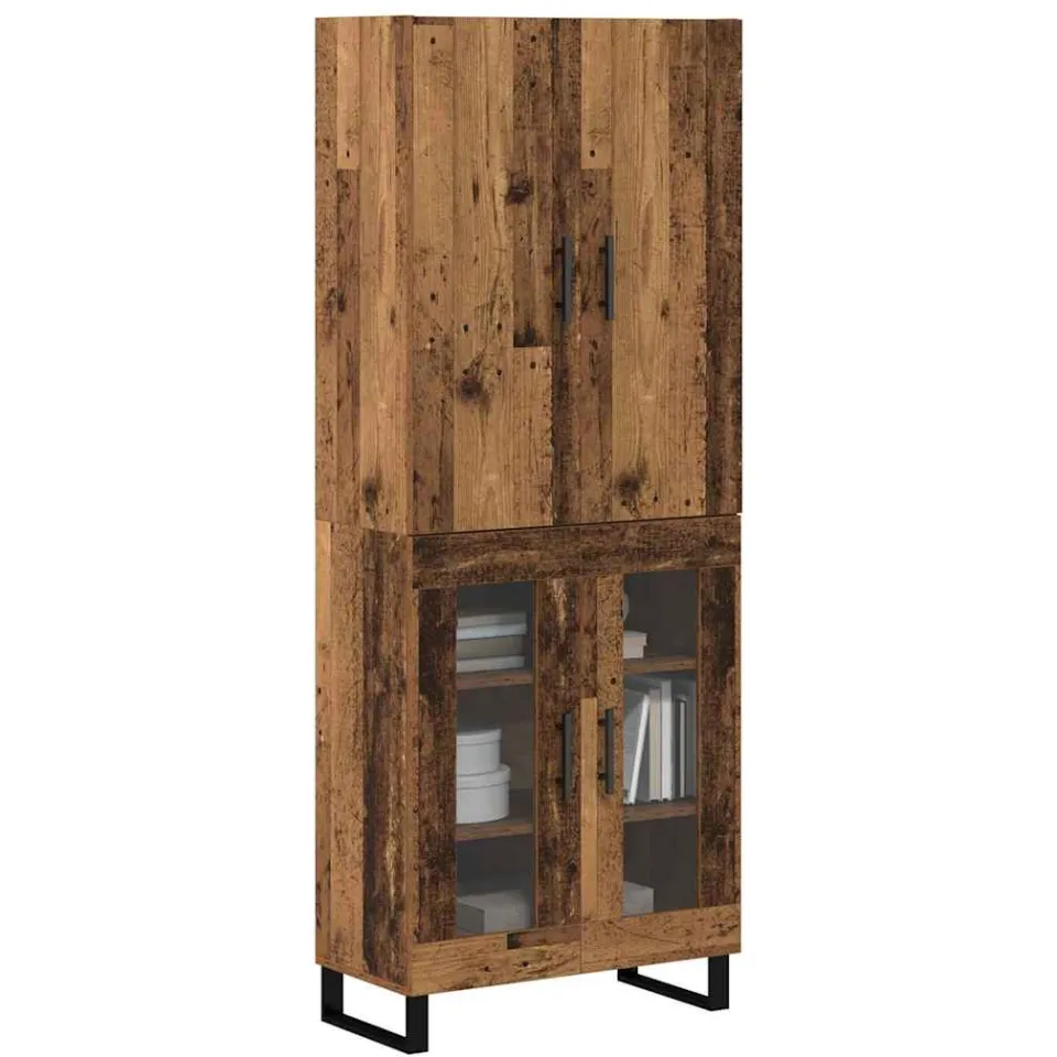 vidaXL Hoge kast 2 st Oud Hout 69,5 x 34 x 180 cm Bruin
