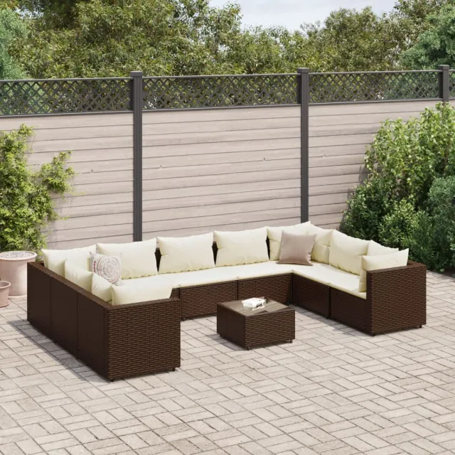 vidaXL 10-delige Loungeset met kussens poly rattan bruin, foto 2