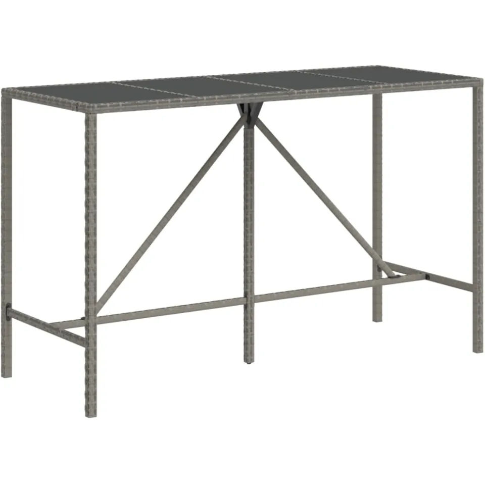 vidaXL Bartafel met glazen blad 180x70x110 cm poly rattan grijs, foto 3
