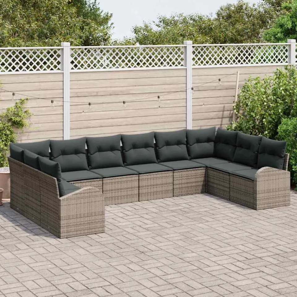 vidaXL Bankstel 10 st Grijs [Synthetisch]: Polyrattan, foto 3