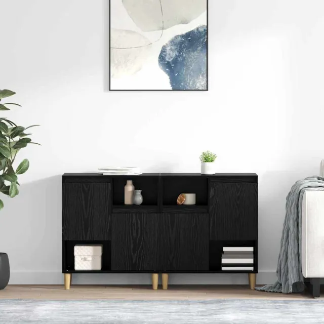 vidaXL Dressoirs 2 st Zwart Eiken 60 x 35 x 70 cm Bewerkt hout, foto 2