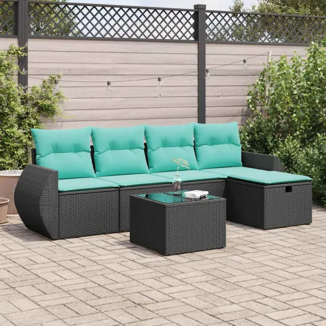 vidaXL 6-delige Loungeset met kussens poly rattan zwart, foto 2
