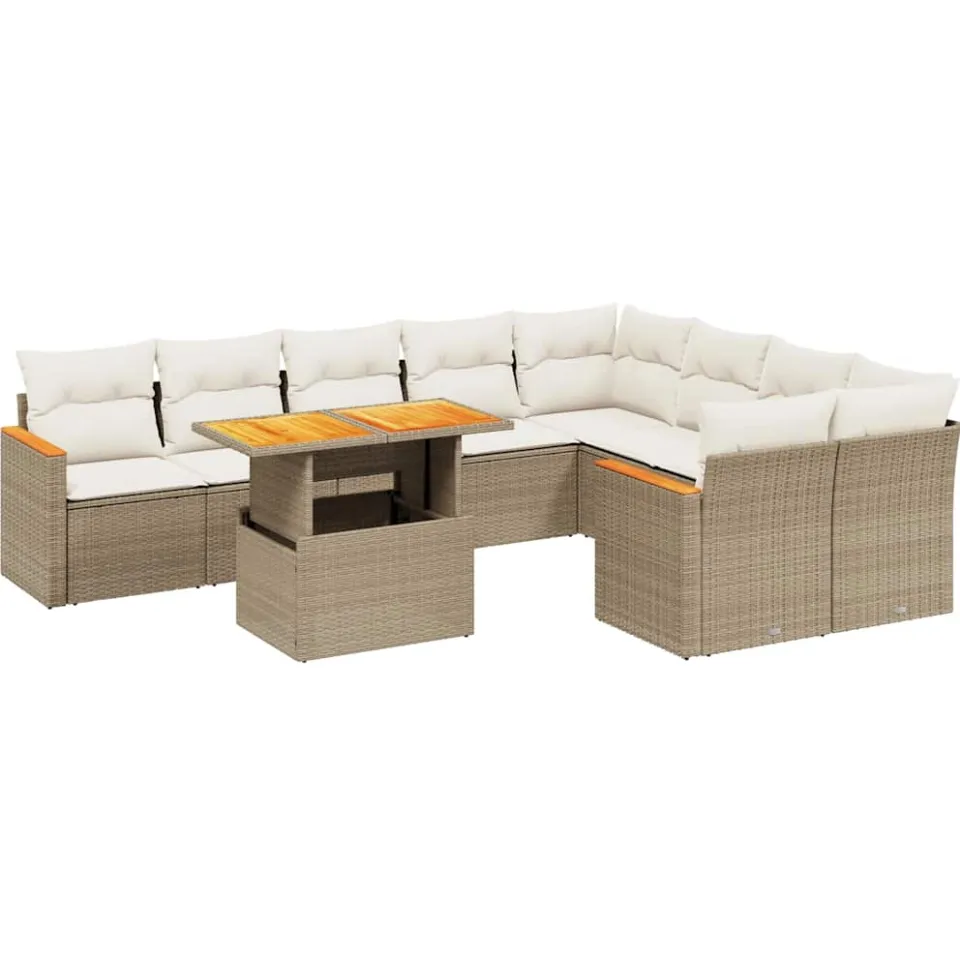 vidaXL 10-delige Loungeset met kussens poly rattan beige, foto 3