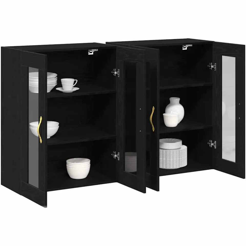 vidaXL Wandkasten 2 st Zwart Eiken 69,5 x 34 x 90 cm Bewerkt hout
