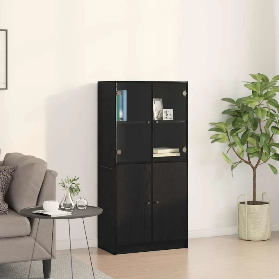vidaXL Hoge kast Zwart Eiken 68 x 37 x 142 cm, foto 3