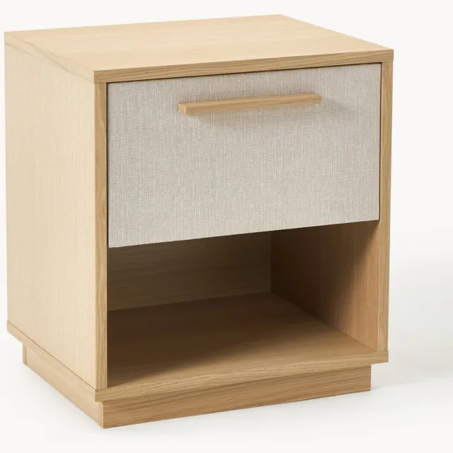 Westwing Collection Houten nachtkastje Wisp met gestoffeerde voorkant Grijs