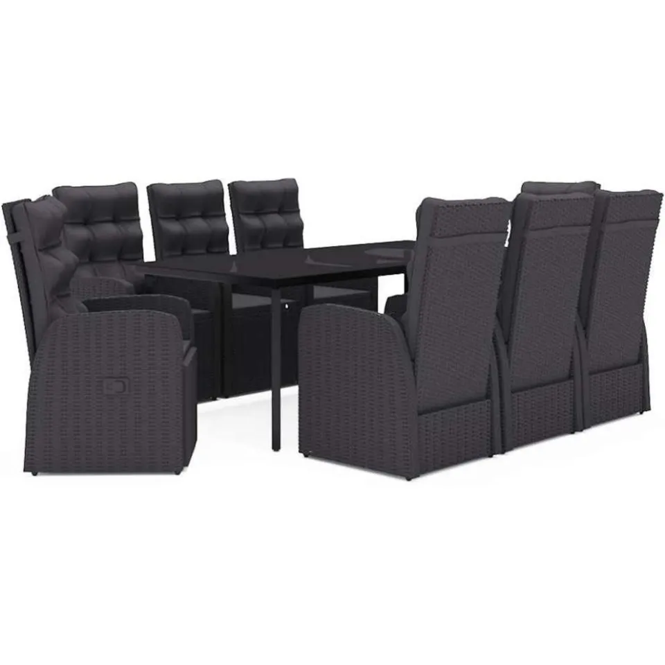 vidaXL 9-delige Tuinset met kussens zwart, foto 3