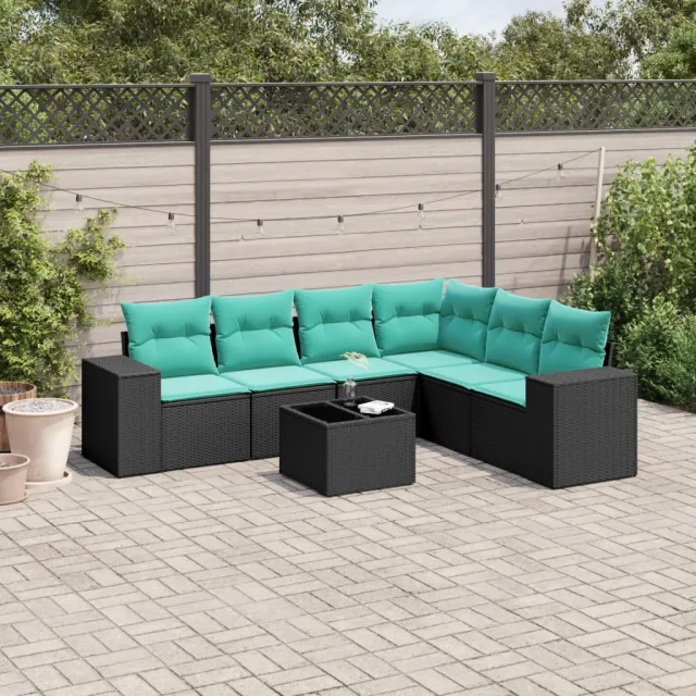 vidaXL 7-delige tuinbankset met kussens van zwart polyrotan, foto 2