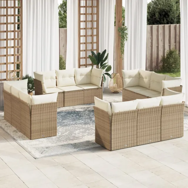 vidaXL 12-delige Loungeset met kussens poly rattan beige, foto 2