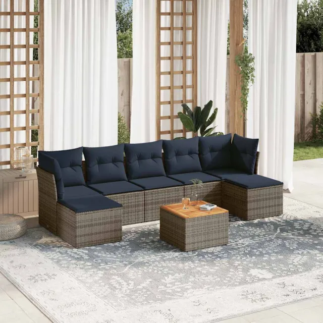 vidaXL 8-delige Loungeset met kussens poly rattan grijs, foto 2