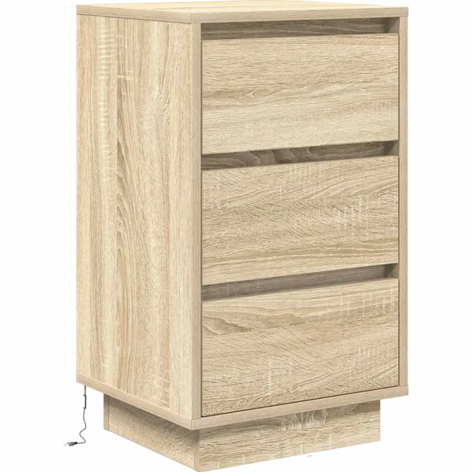 vidaXL Nachtkastje met led-verlichting 38x34x65 cm sonoma eikenkleurig Zwart