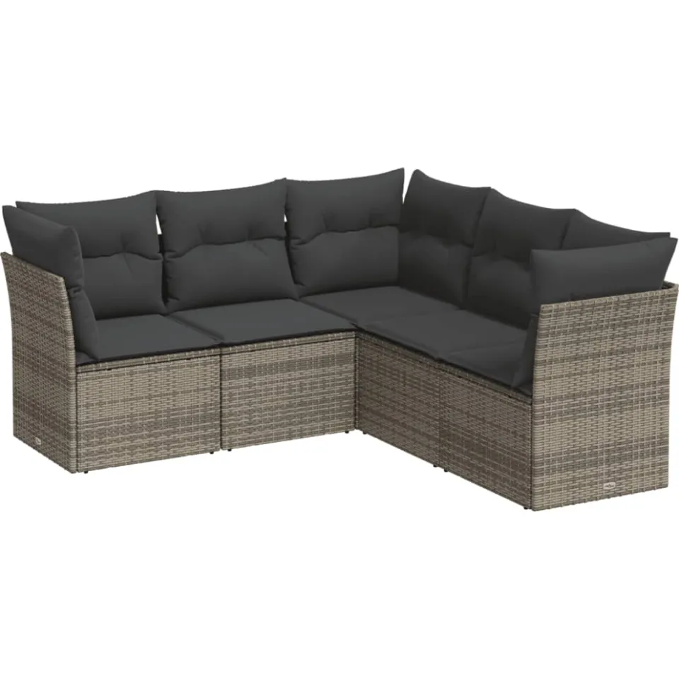 vidaXL 5-delige Loungeset met kussens poly rattan grijs