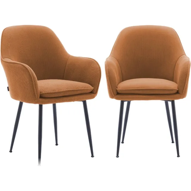 sweeek Set van 2 corduroy fauteuils met matzwarte metalen poten, b 57 x d 59 x h 84,5 Camel
