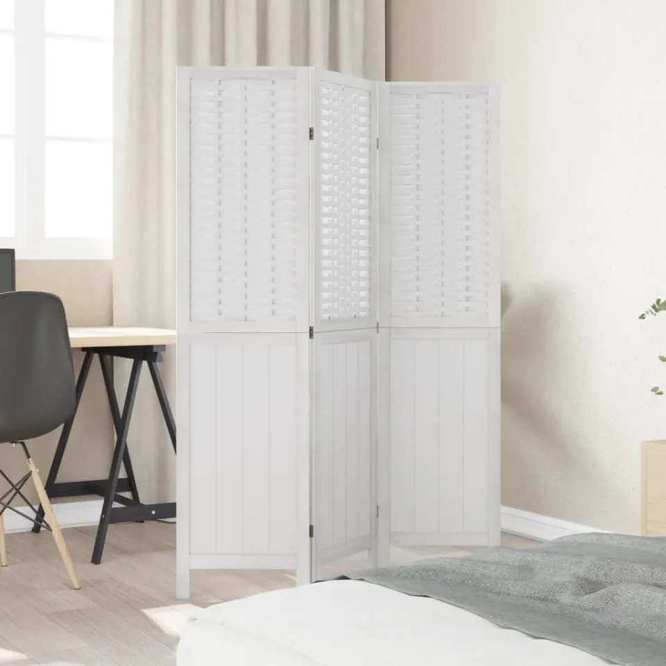 vidaXL Kamerscherm met 3 panelen massief paulowniahout wit, foto 3