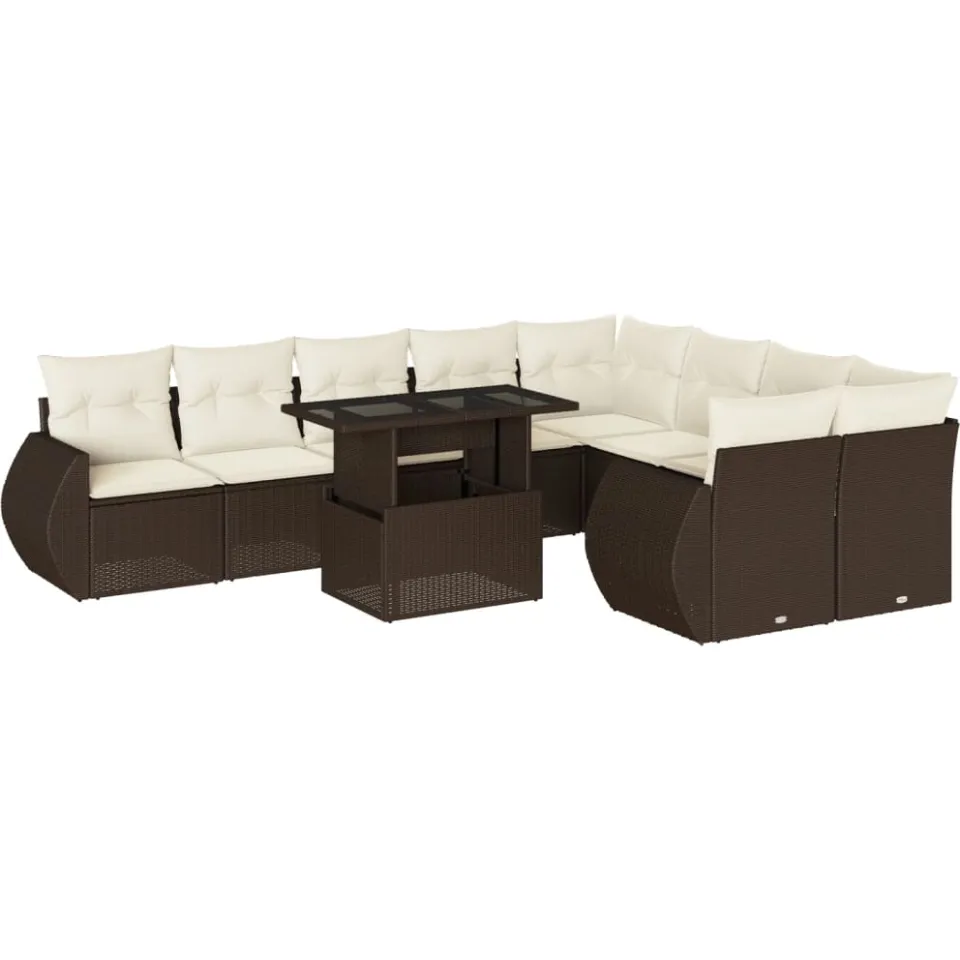 vidaXL 10-delige Loungeset met kussens poly rattan bruin, foto 3