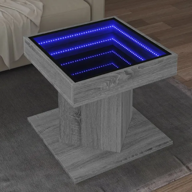 vidaXL Salontafel met LED 50x50x45 cm bewerkt hout grijs sonoma eiken, foto 2