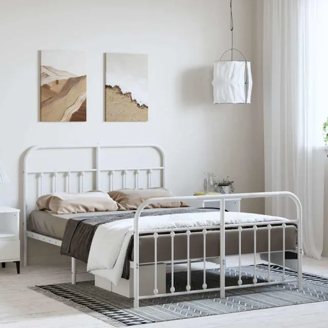 vidaXL Bedframe met hoofd- en voeteneinde metaal wit 135x190 cm