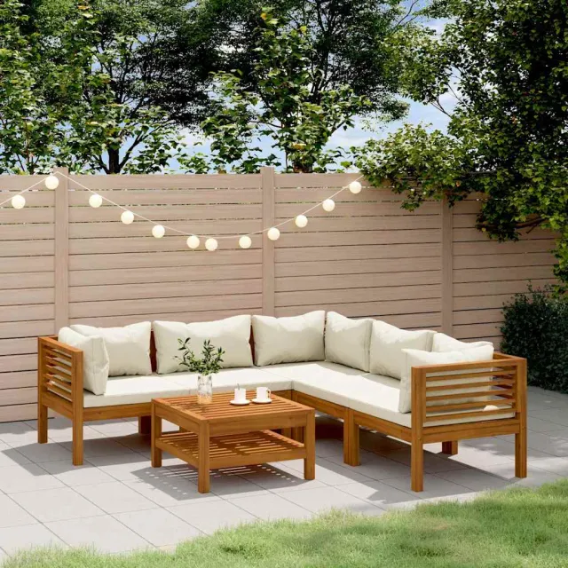 vidaXL 6-delige Loungeset met crèmekleurige kussens massief acaciahout, foto 2