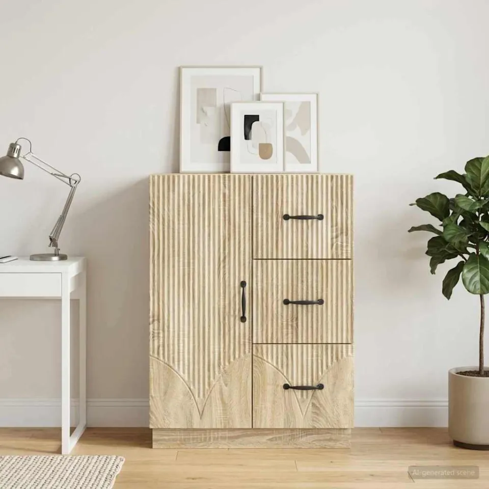 vidaXL Dressoir met lade Sonoma Eiken 66 x 34,5 x 87 cm Bewerkt hout, foto 3