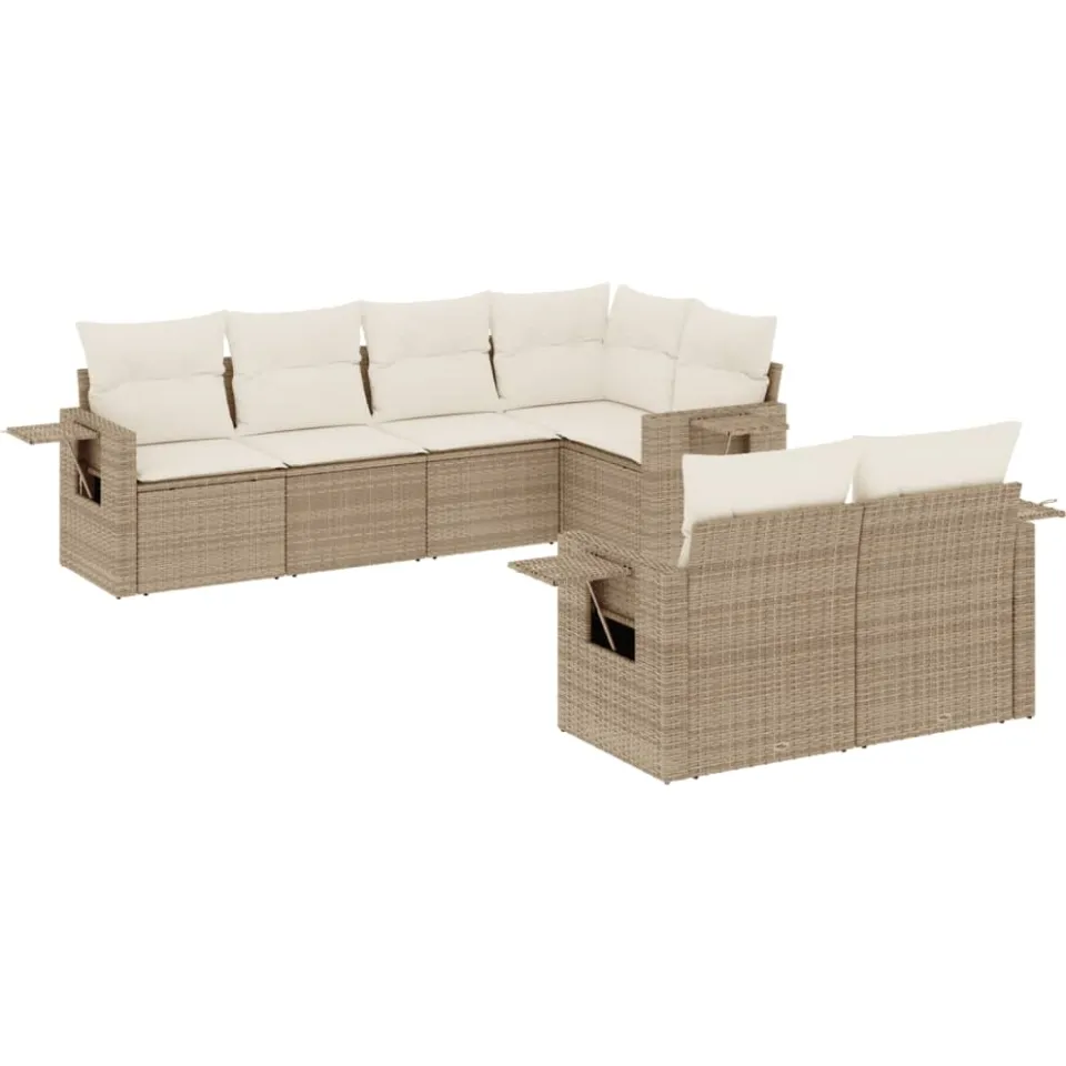 vidaXL 7-delige Loungeset met kussens poly rattan beige, foto 3