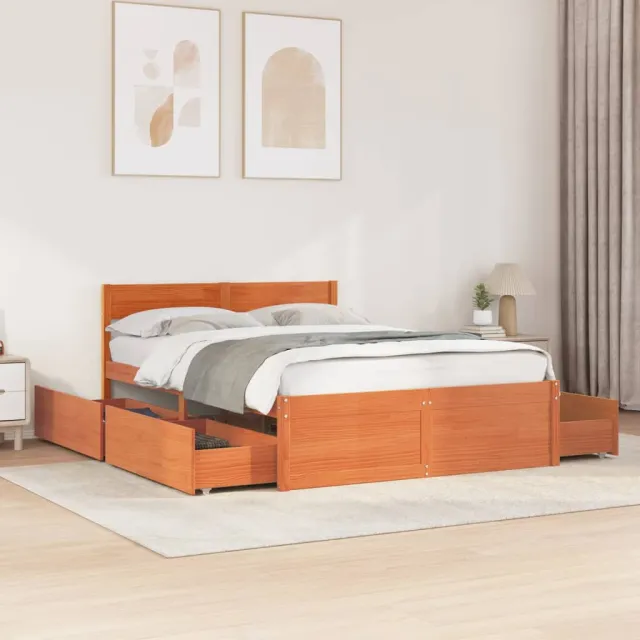 vidaXL Bed met matras massief grenenhout wasbruin 140x190 cm