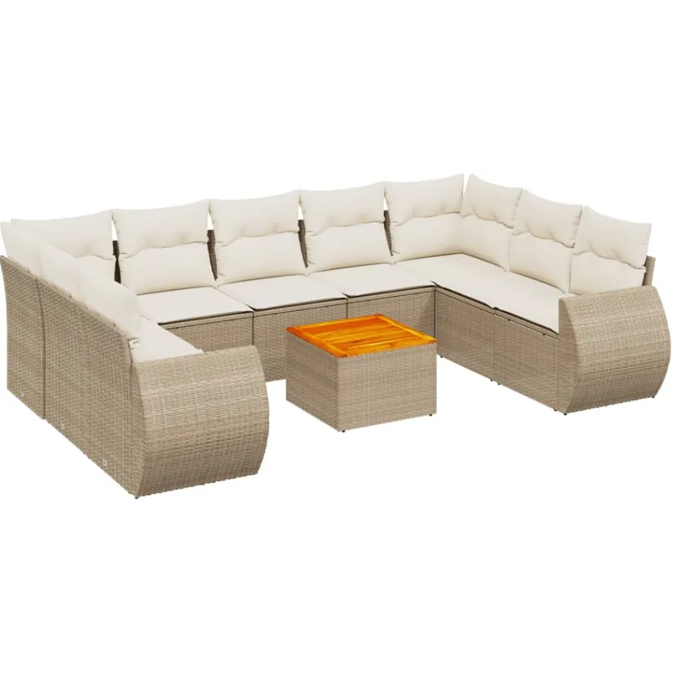 vidaXL 10-delige Loungeset met kussens poly rattan beige
