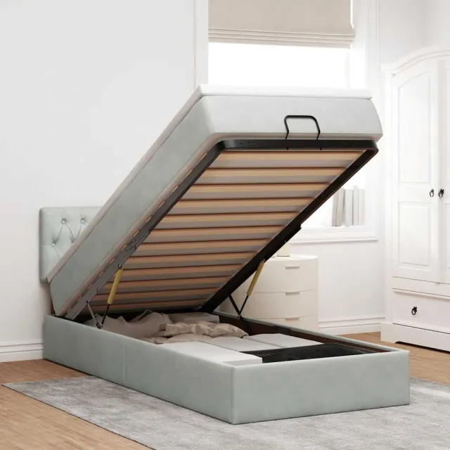vidaXL Ottoman bed met matras 90x190cm fluweel lichtgrijs grijs