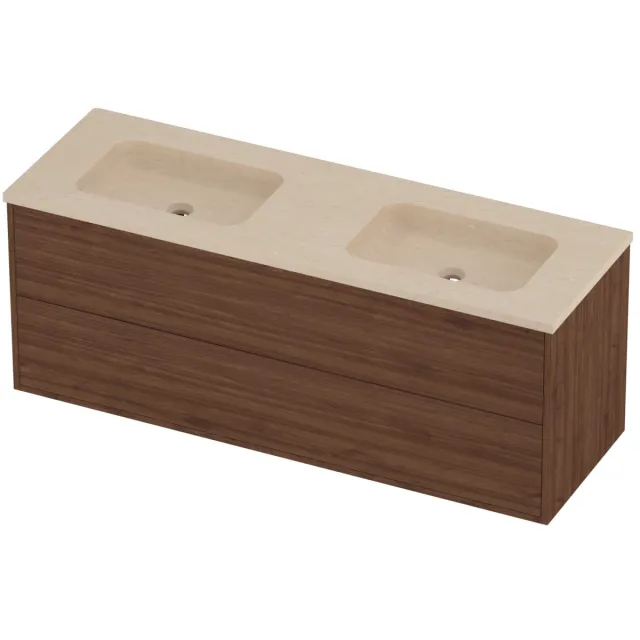 Proline Rollo Badmeubelset Hardsteen Elegant Dubbel 140x46x54 cm Sand Stone Indian Walnut Houtlook