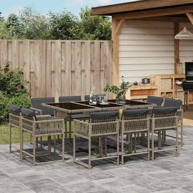 vidaXL 11-delige Tuinset met kussens poly rattan grijs, foto 2