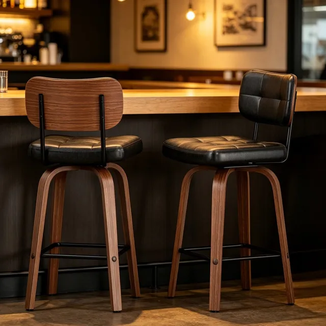 STILVORA Barstoel Set Van 2 - Draaibaar 360° - Ergonomische Rugleuning En Zachte Bekleding - Voor Bar En Hoge Tafel - Kunstleer - Zwart