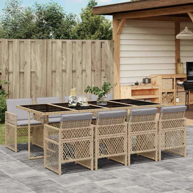 vidaXL 9-delige Tuinset met kussens poly rattan beige, foto 2