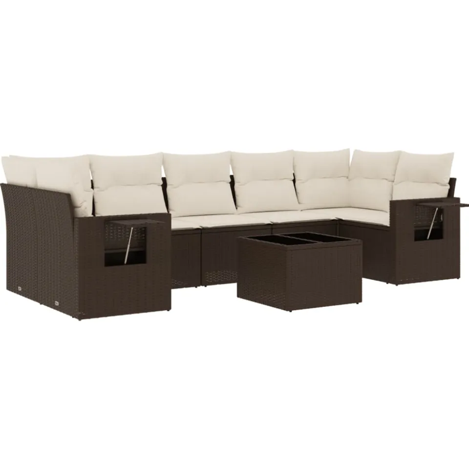 vidaXL 8-delige Loungeset met kussens poly rattan bruin