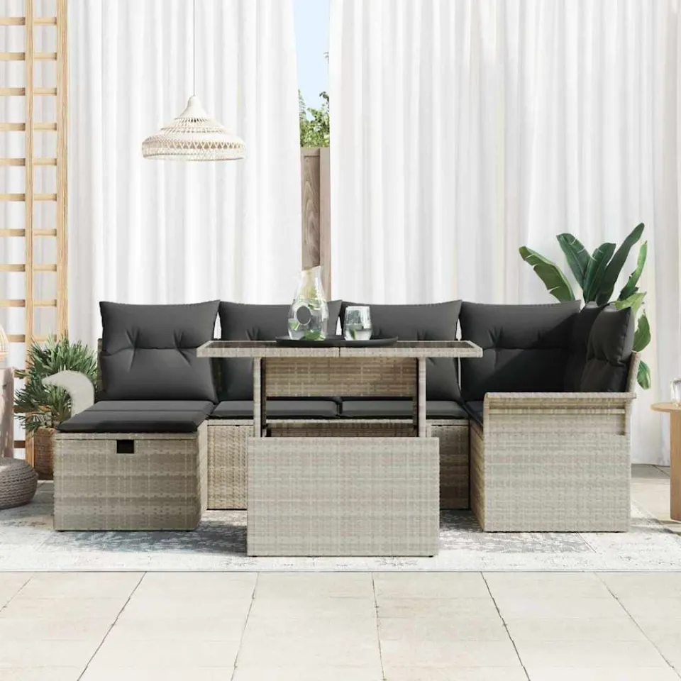 vidaXL Tuin Sofa Set 7 st Lichtgrijs poly rattan