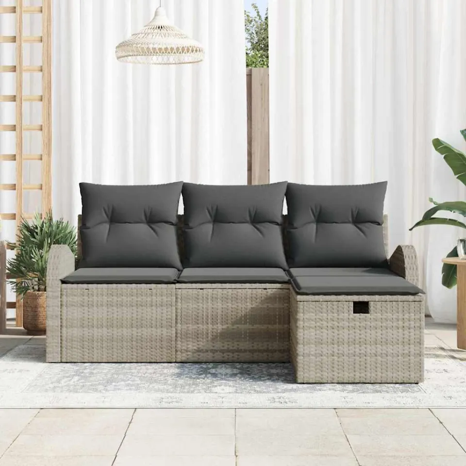 vidaXL Tuin Sofa Set 4 st Lichtgrijs poly rattan, foto 2